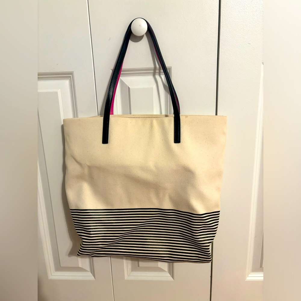 kate spade Canvas Tote in Cream, Black & Pink - Picture 7 of 8